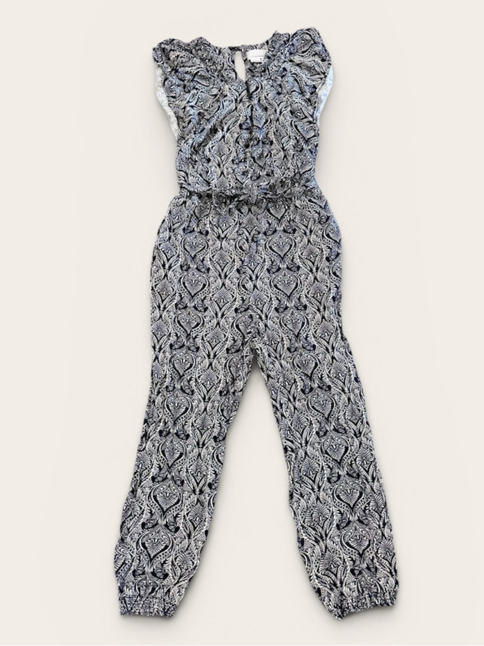 Anthropologie Zadie Satin Black and White Paisley Sleeveless Jumpsuit